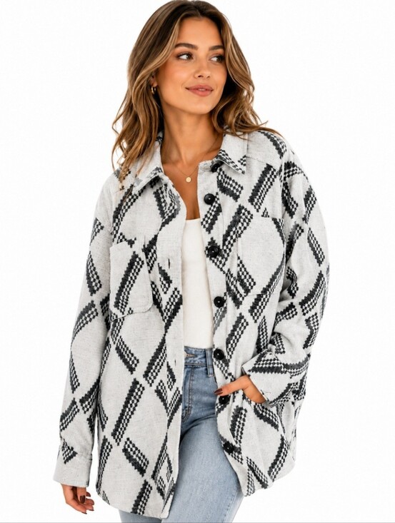 Maurices Jackets & Blazers - Maurices Aztec Shacket Jacket Women’s Large Cream Black Western Boho Wool Blend
